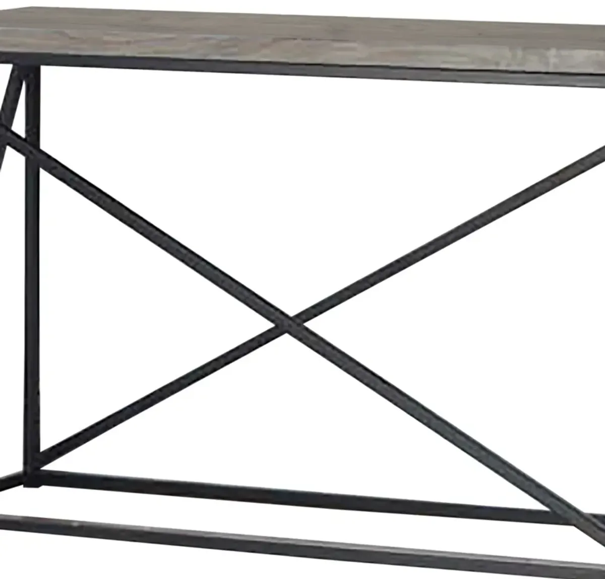 Industrial Style Minimal Sofa Table With Wooden Top And Metallic Base, Sonoma Gray-Benzara