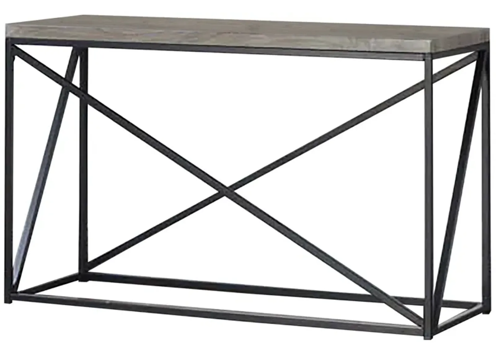 Industrial Style Minimal Sofa Table With Wooden Top And Metallic Base, Sonoma Gray-Benzara