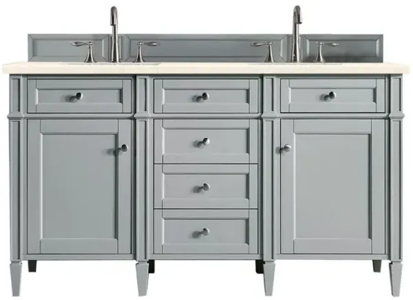 James Martin Vanities Brittany 60 Urban Gray Double Vanity w/ 3 CM Eternal Marfil Quartz Top
