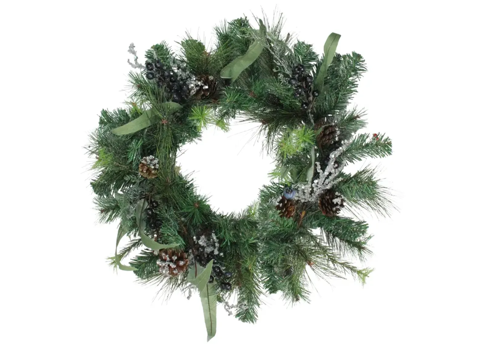 Mixed Pine with Blueberries Pine Cones and Ice Twigs Artificial Christmas Wreath - 24-Inch  Unlit