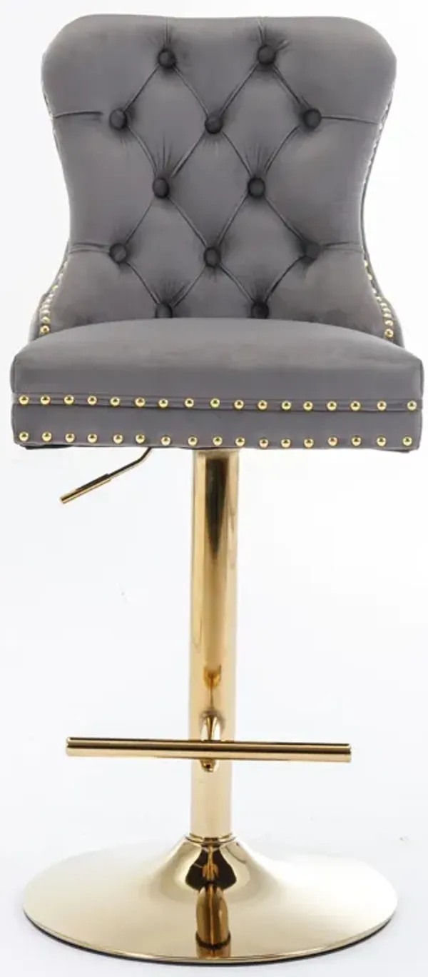 Streamdale Gray Velvet Swivel Bar Stools, Set of 2