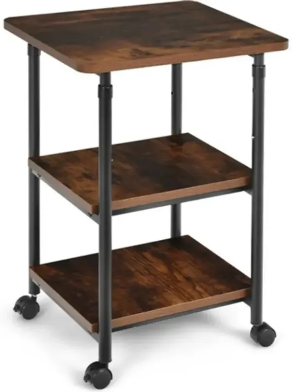 Multifunction Rolling Printer Cart with Adjustable Height & 3 Storage Tiers