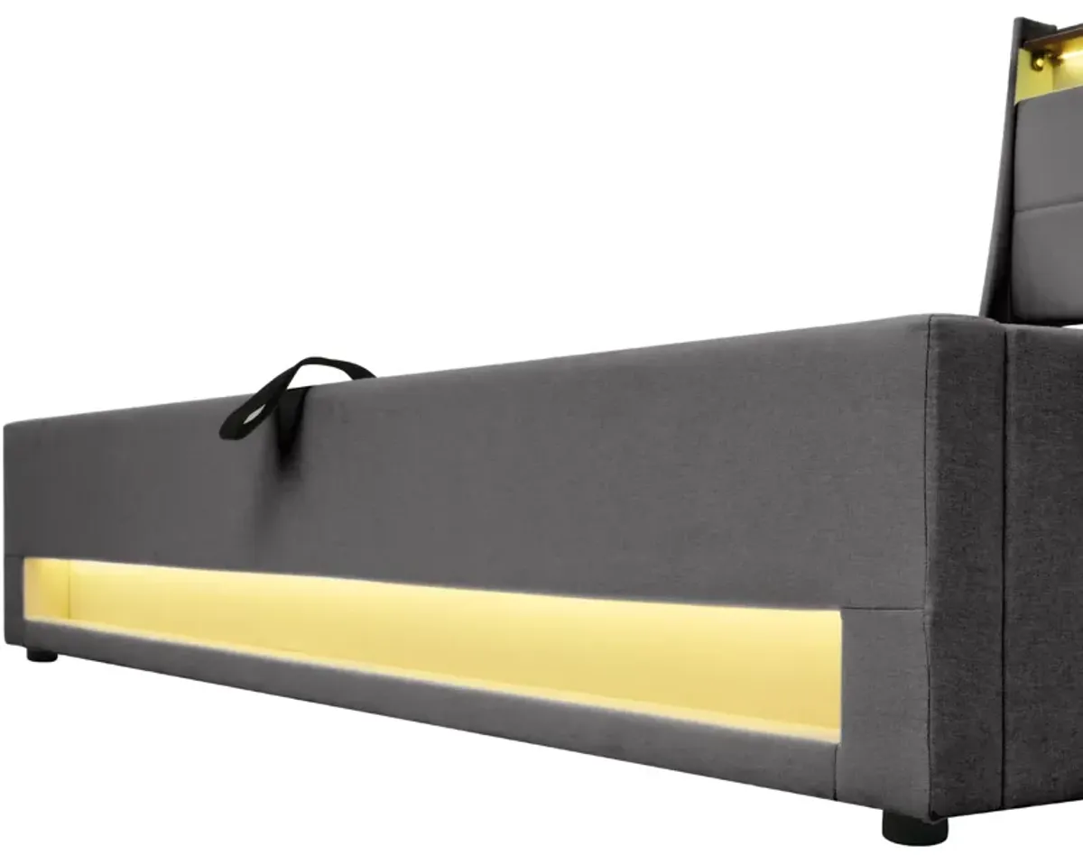 Merax Storage Platform Bed  with LED and USB Port