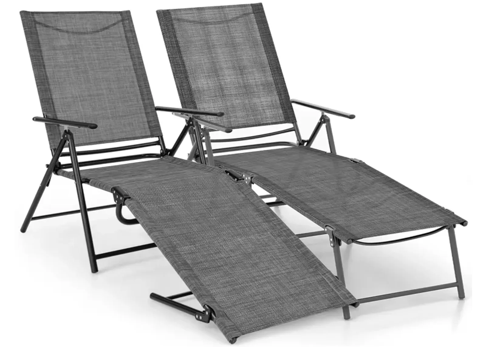 2 Piece Patio Folding Chaise Lounge Chairs Recliner with 6-Level Backrest