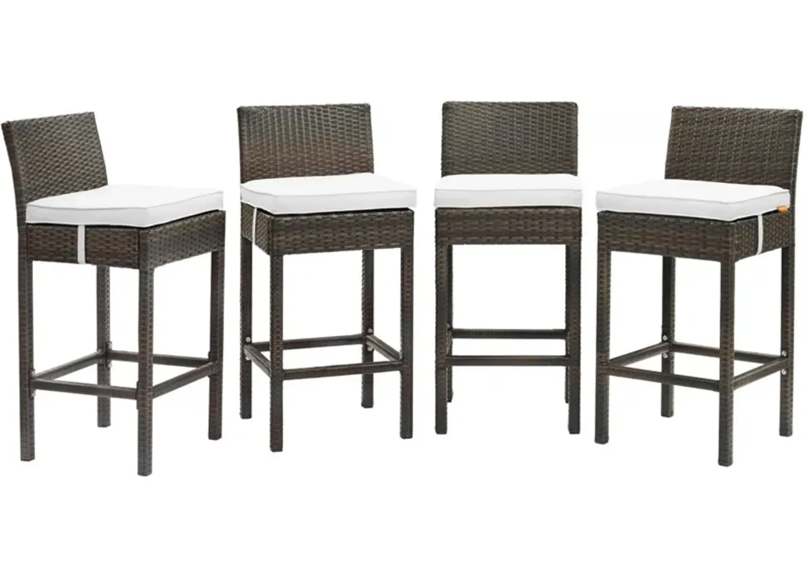 Modway EEI-3601-BRN-WHI Conduit Bar Stool Outdoor Patio Wicker Rattan Set of 4 in Brown White, Four