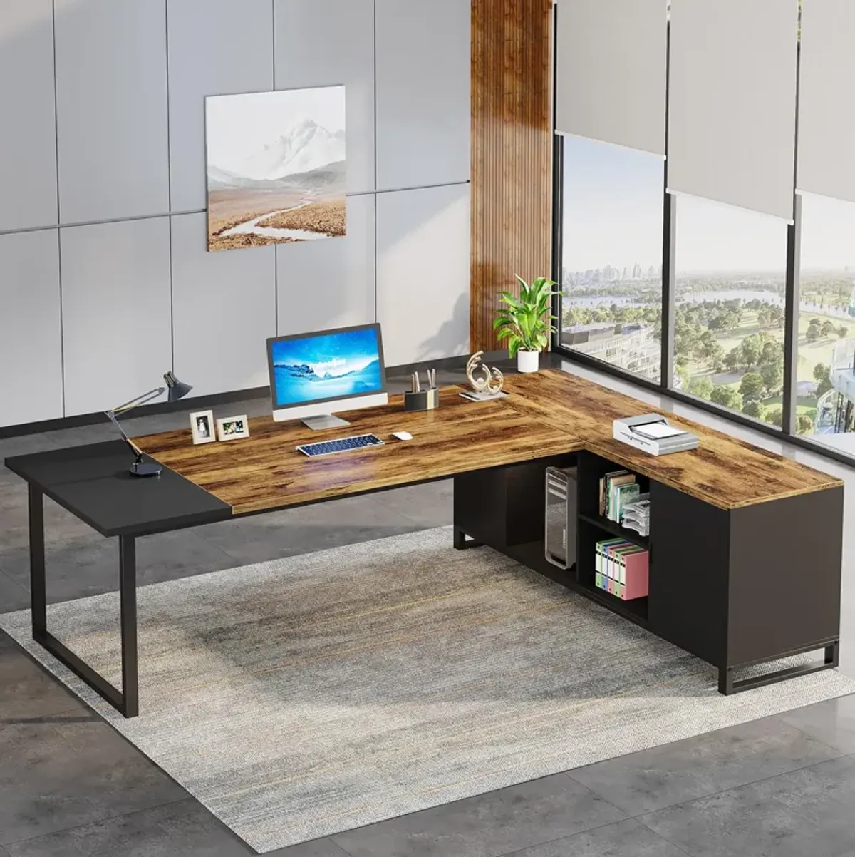 Tribesigns 70.8 Executive Desk with 55 File Cabinet, Modern L Shaped Computer Desk with Storage Shelves and Cabinet, Large L