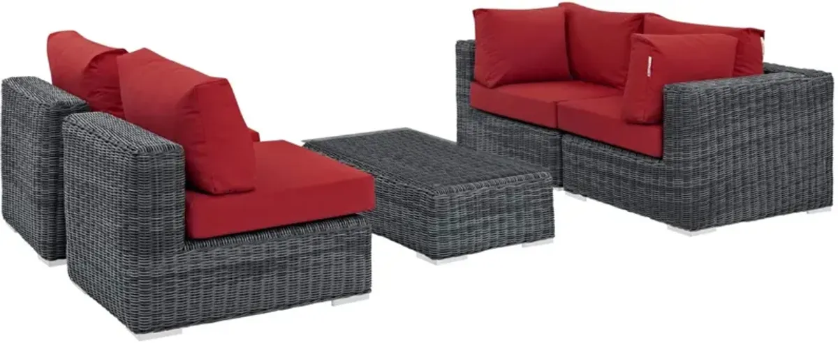 Summon Outdoor Patio Sectional Sofa Set - Luxurious Comfort, Top-notch Quality, Two-tone Rattan Weave, Sunbrella Cushions, UV Protection, Powder-coated Aluminum Frame, Sleek Modern Design, Complete Furniture Set