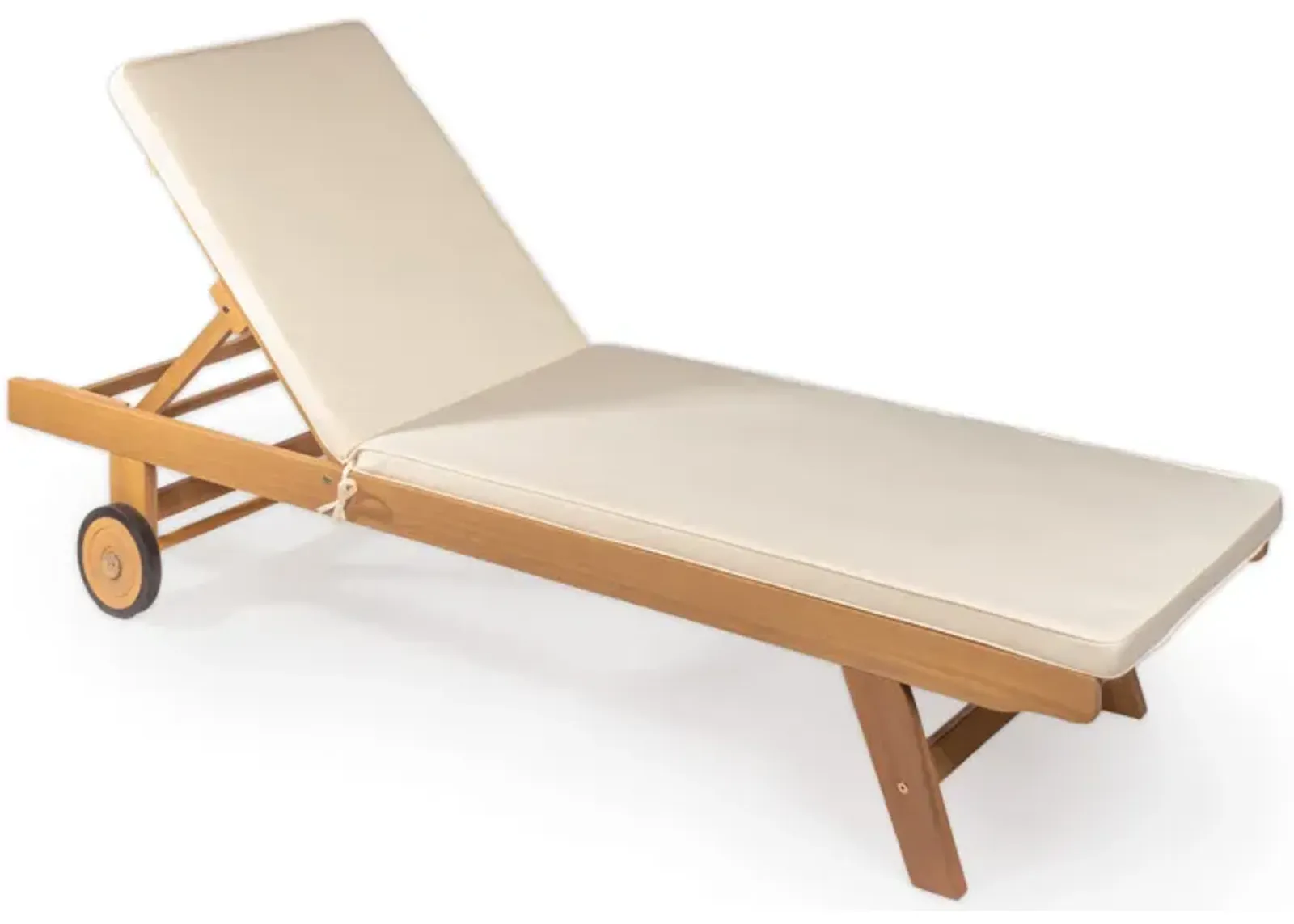 Mallorca Modern Classic Adjustable Acacia Wood Chaise Outdoor Lounge Chair with Cushion & Wheels