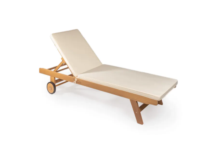 Mallorca 77.56"x23.62" Modern Classic Adjustable Acacia Wood Chaise Outdoor Lounge Chair with Cushion & Wheels, Orange/Natural