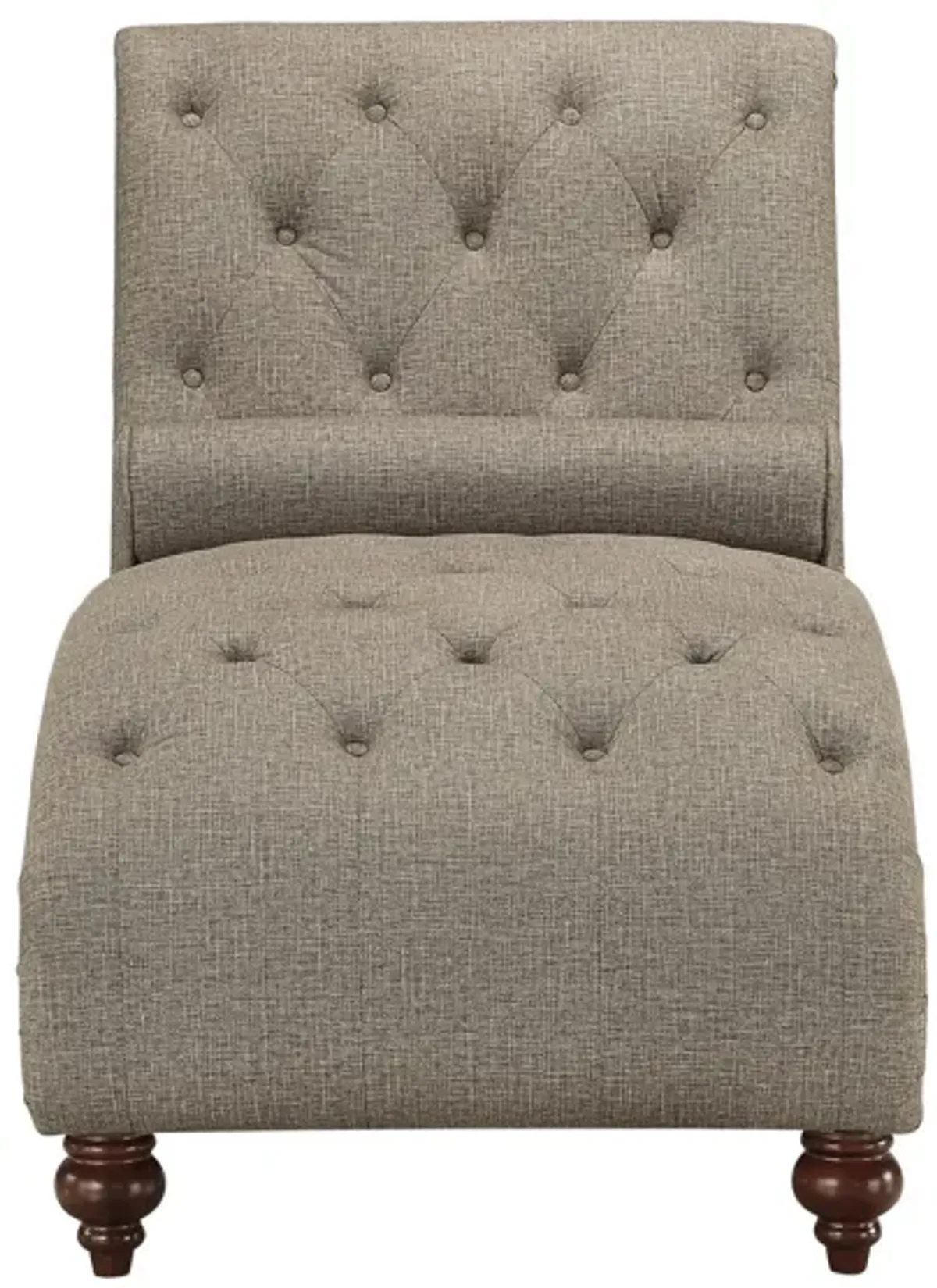 Amey 69 Inch Chaise Lounger, Solid Wood, Rolled Button Tufted Gray Fabric - Benzara