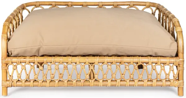 Elevated Bohemian Handwoven Rattan Dog Daybed with Machine-Washable Cushion