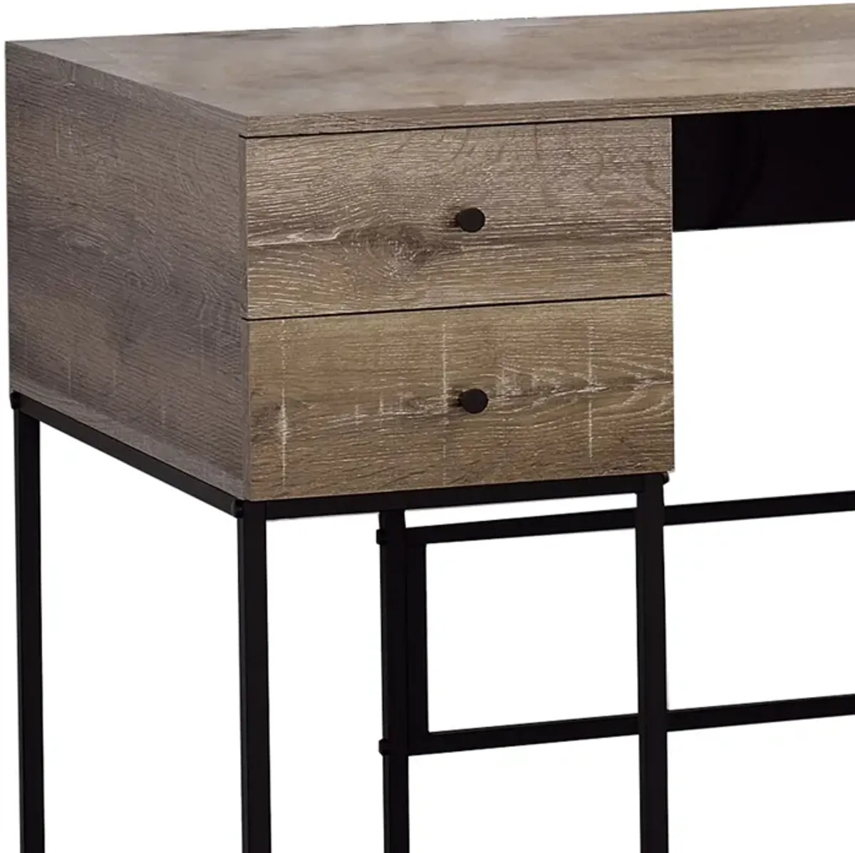 Wooden Desk with 4 Drawers and Tubular Metal Support, Brown and Black-Benzara