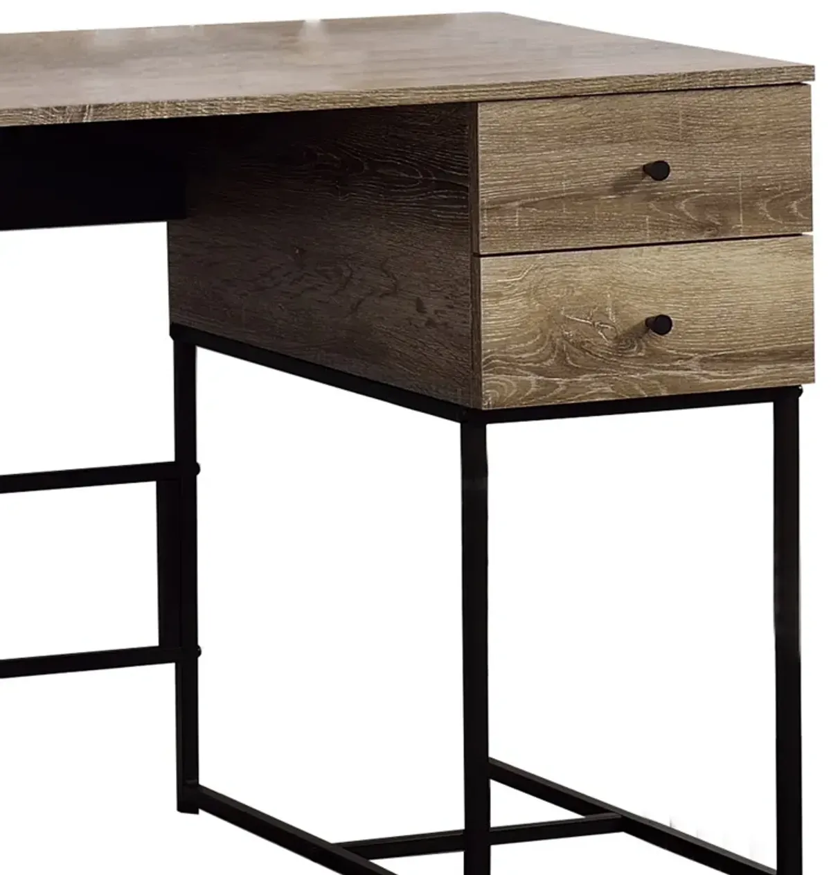 Wooden Desk with 4 Drawers and Tubular Metal Support, Brown and Black-Benzara