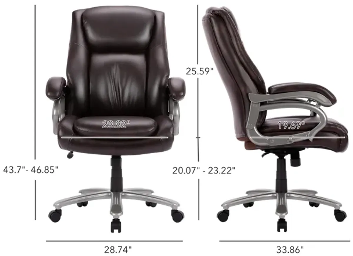 Executive PU Leather Office Chair, Big and Tall Computer Desk Chair With Padded Arms