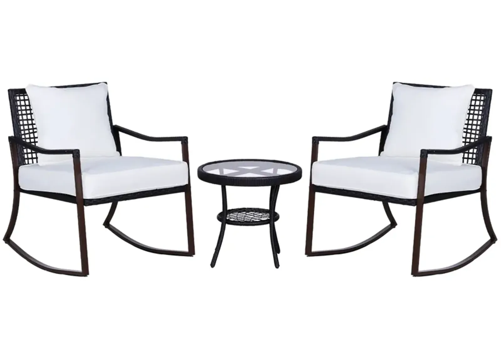 Brown Rattan Relaxation: 3-Piece Rocking Set with Side Table