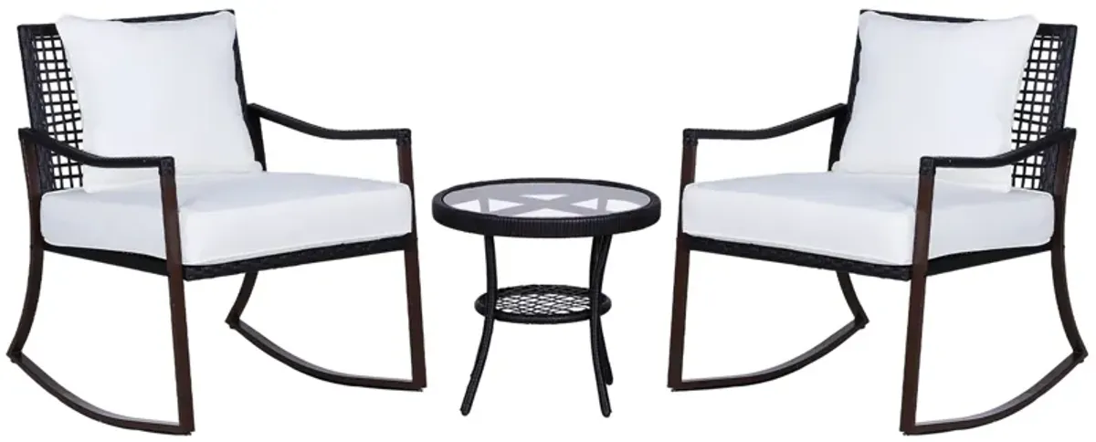 Brown Rattan Relaxation: 3-Piece Rocking Set with Side Table