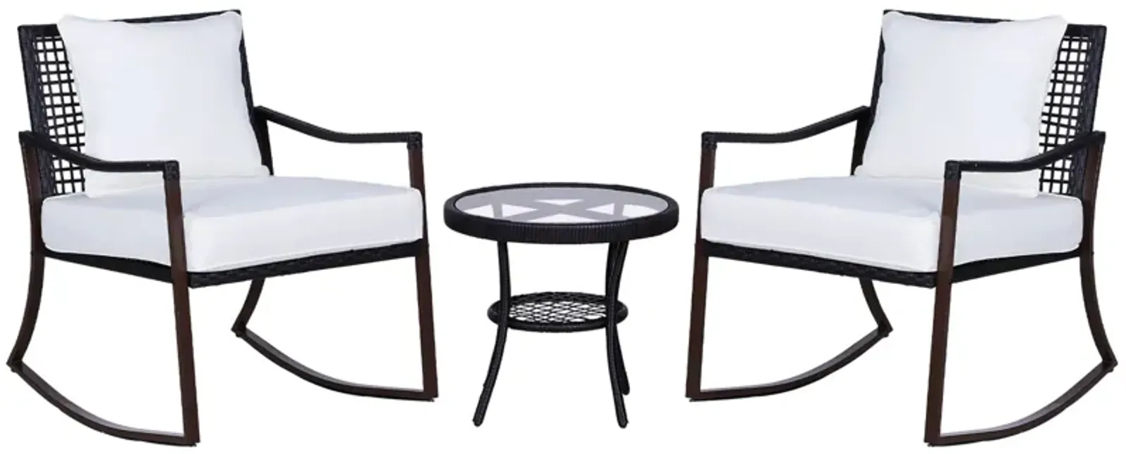 Brown Rattan Relaxation: 3-Piece Rocking Set with Side Table