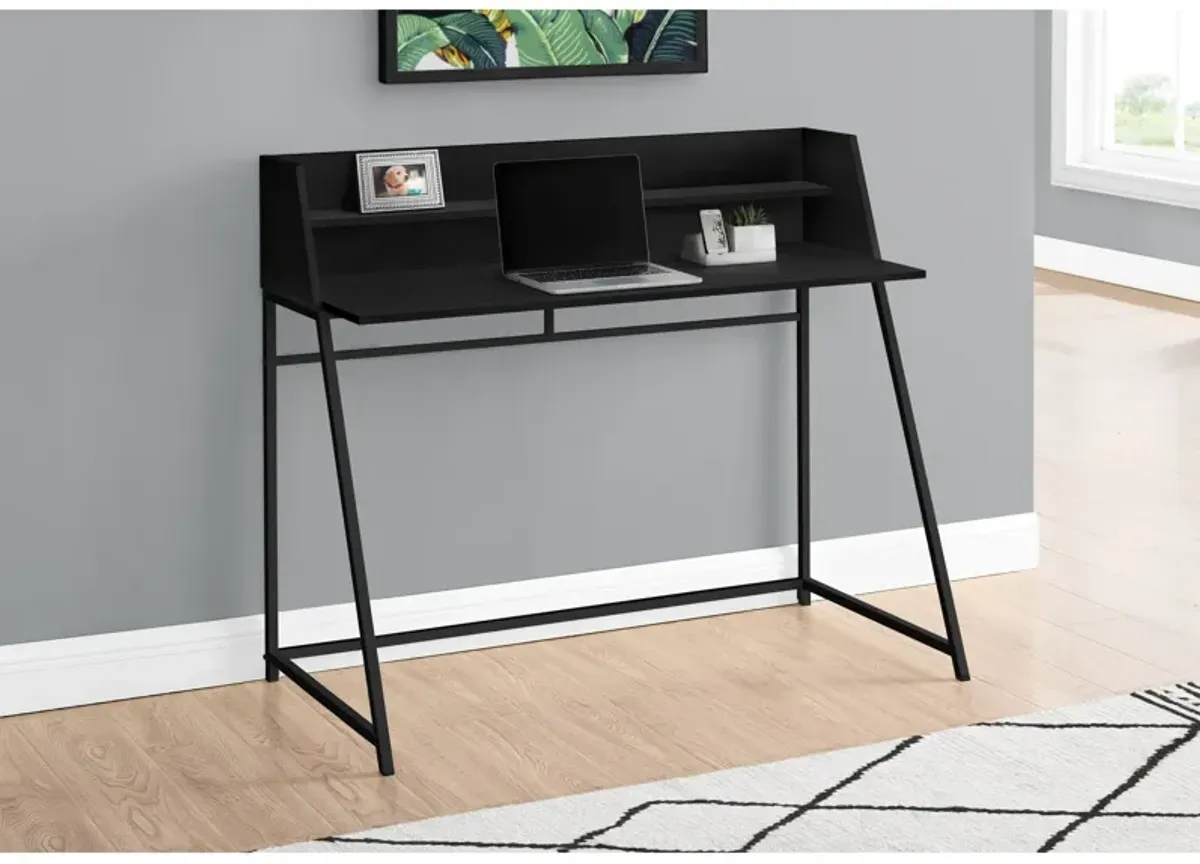 Monarch Specialties I 7547 Computer Desk, Home Office, Laptop, Storage Shelves, 48"L, Work, Metal, Laminate, Black, Contemporary, Modern