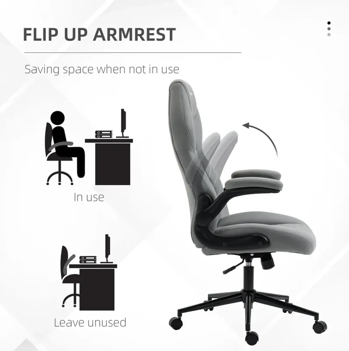 Light Gray Ergonomic Office Chair: Flip-Up Arms, Adjustable Height