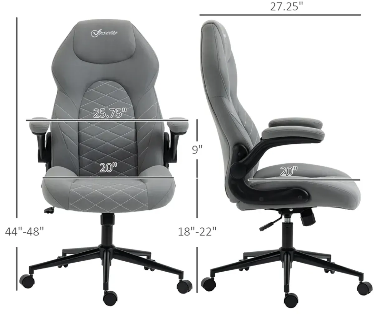 Light Gray Ergonomic Office Chair: Flip-Up Arms, Adjustable Height