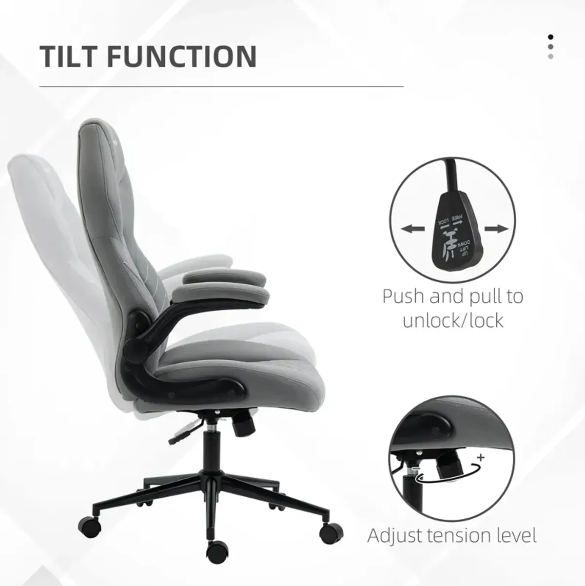 Light Gray Ergonomic Office Chair: Flip-Up Arms, Adjustable Height