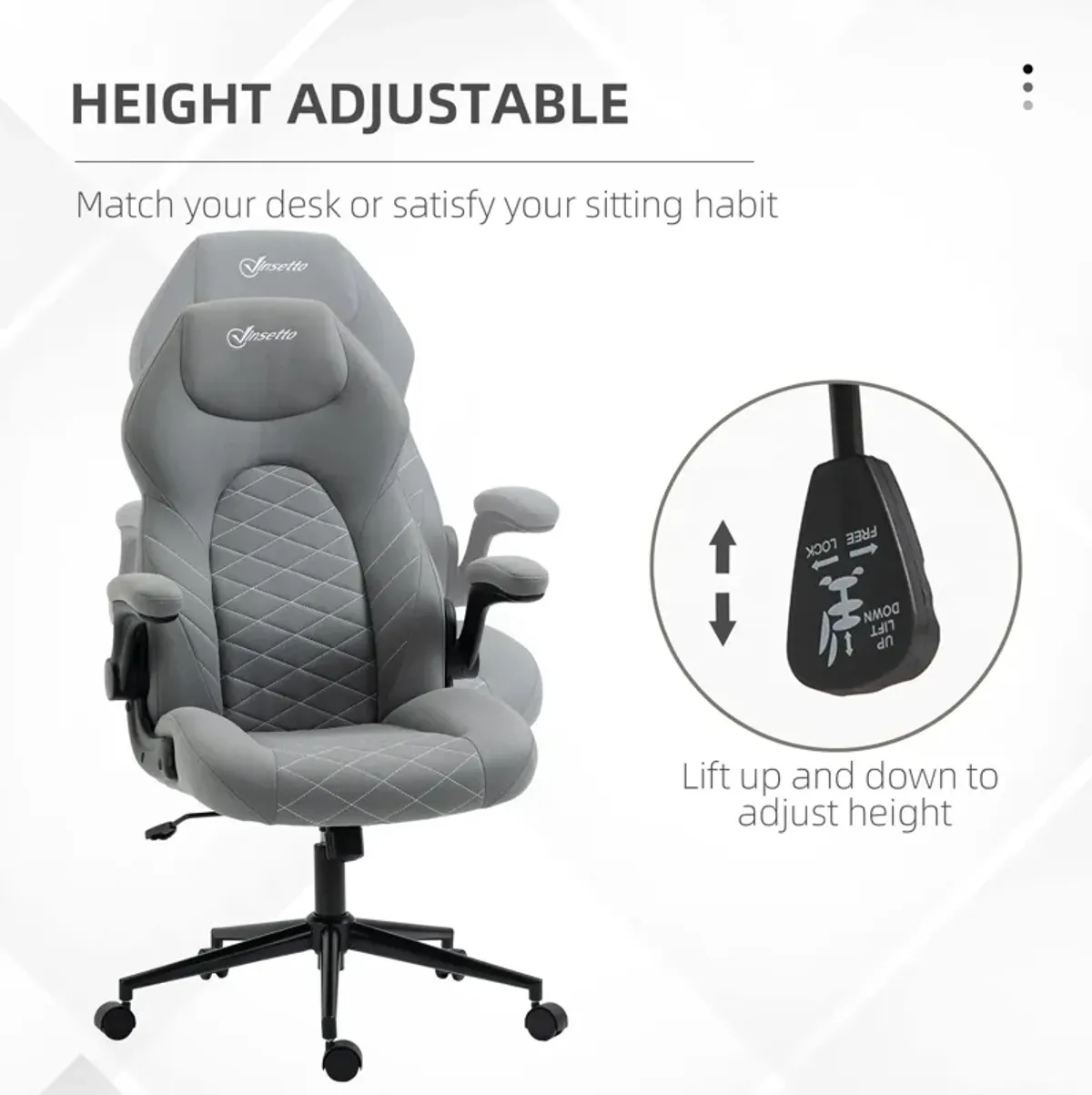 Light Gray Ergonomic Office Chair: Flip-Up Arms, Adjustable Height