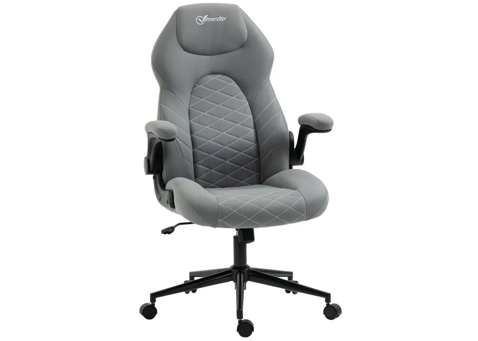 Light Gray Ergonomic Office Chair: Flip-Up Arms, Adjustable Height