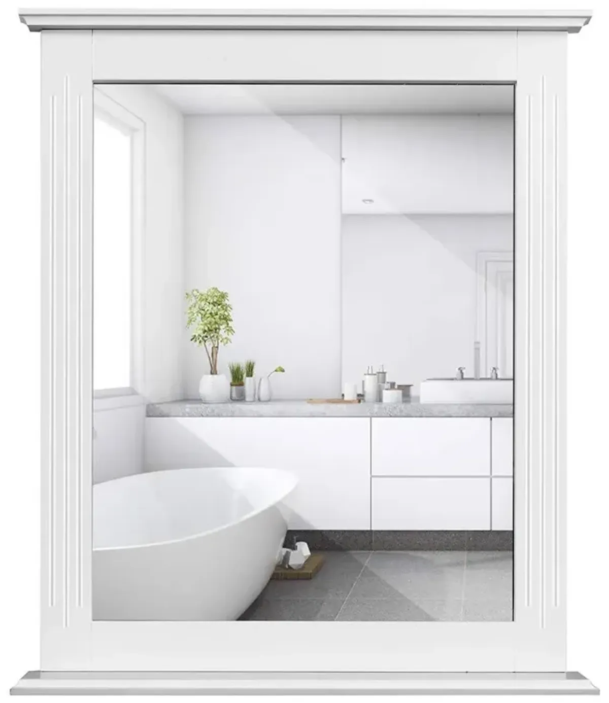 QuikFurn White Rectangle Bedroom Bathroom Vanity Wall Mirror with Bottom Shelf