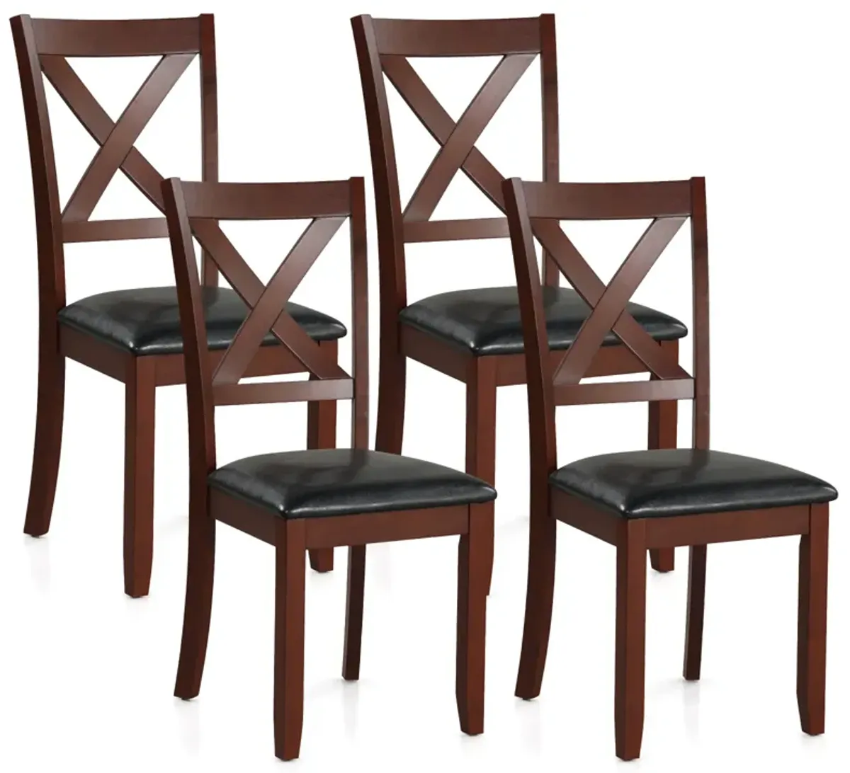 Set of 2 Wooden Kitchen Dining Chair with Padded Seat and Rubber Wood Legs-Black