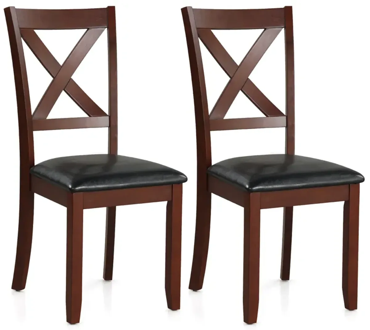 Set of 2 Wooden Kitchen Dining Chair with Padded Seat and Rubber Wood Legs-Black