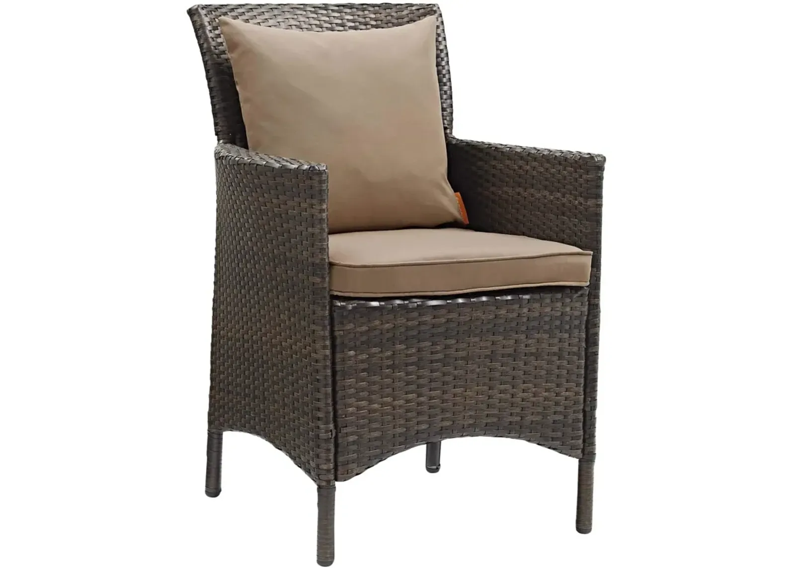 Modway Converge Wicker Rattan Outdoor Patio Dining Arm Chair with Cushion in Brown Mocha