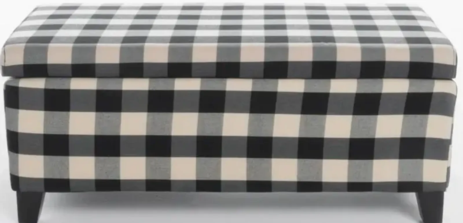 Devi 38 Inch Storage Ottoman, Classic Black Cream Checkered Pattern - Benzara