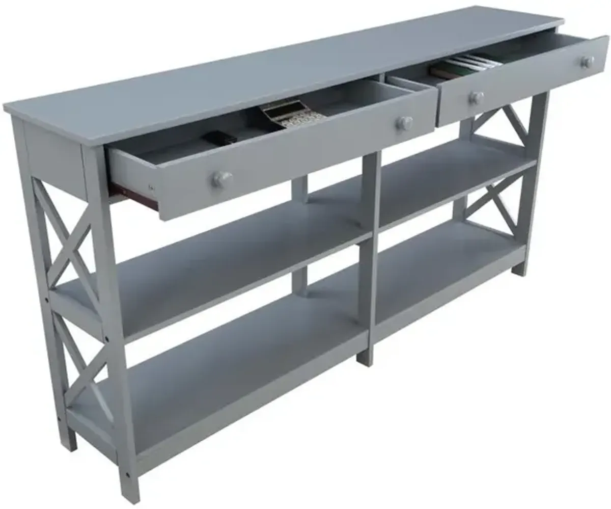 Convenience Concepts Oxford 2 Drawer 60 inch Console Table with Shelves, Gray