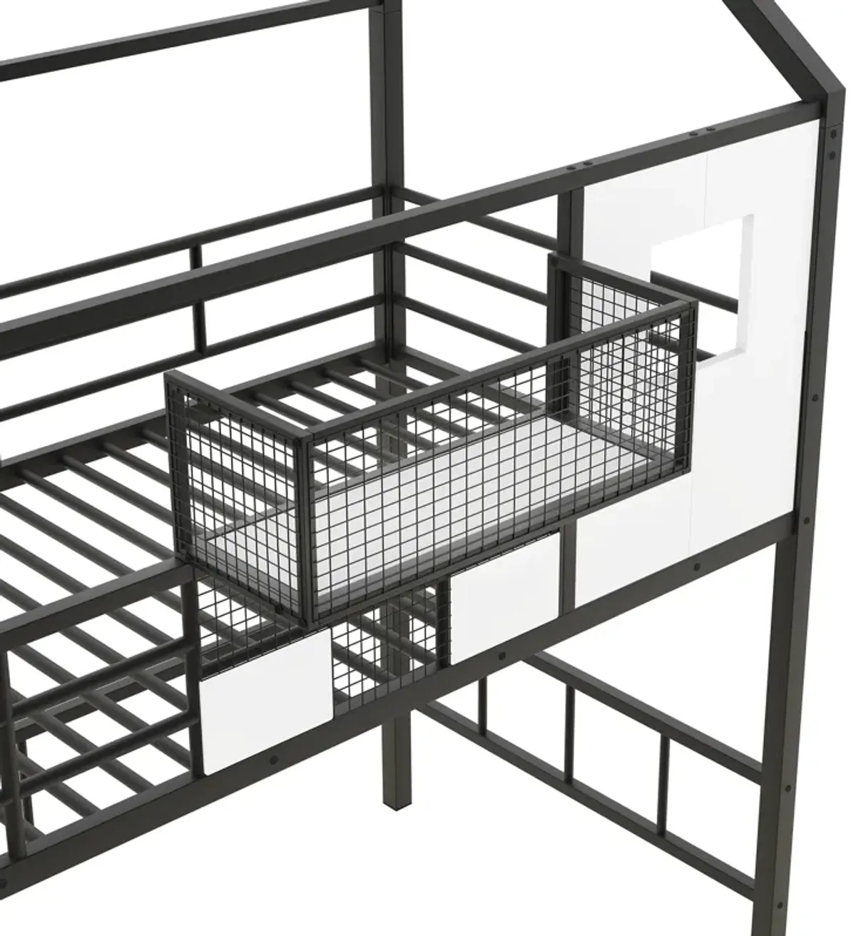 Merax Metal Loft Bed with Roof and A Storage Box