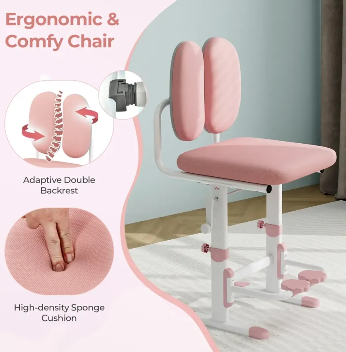 Kids Desk and Chair Set with Adjustable Height and Tilted Desktop