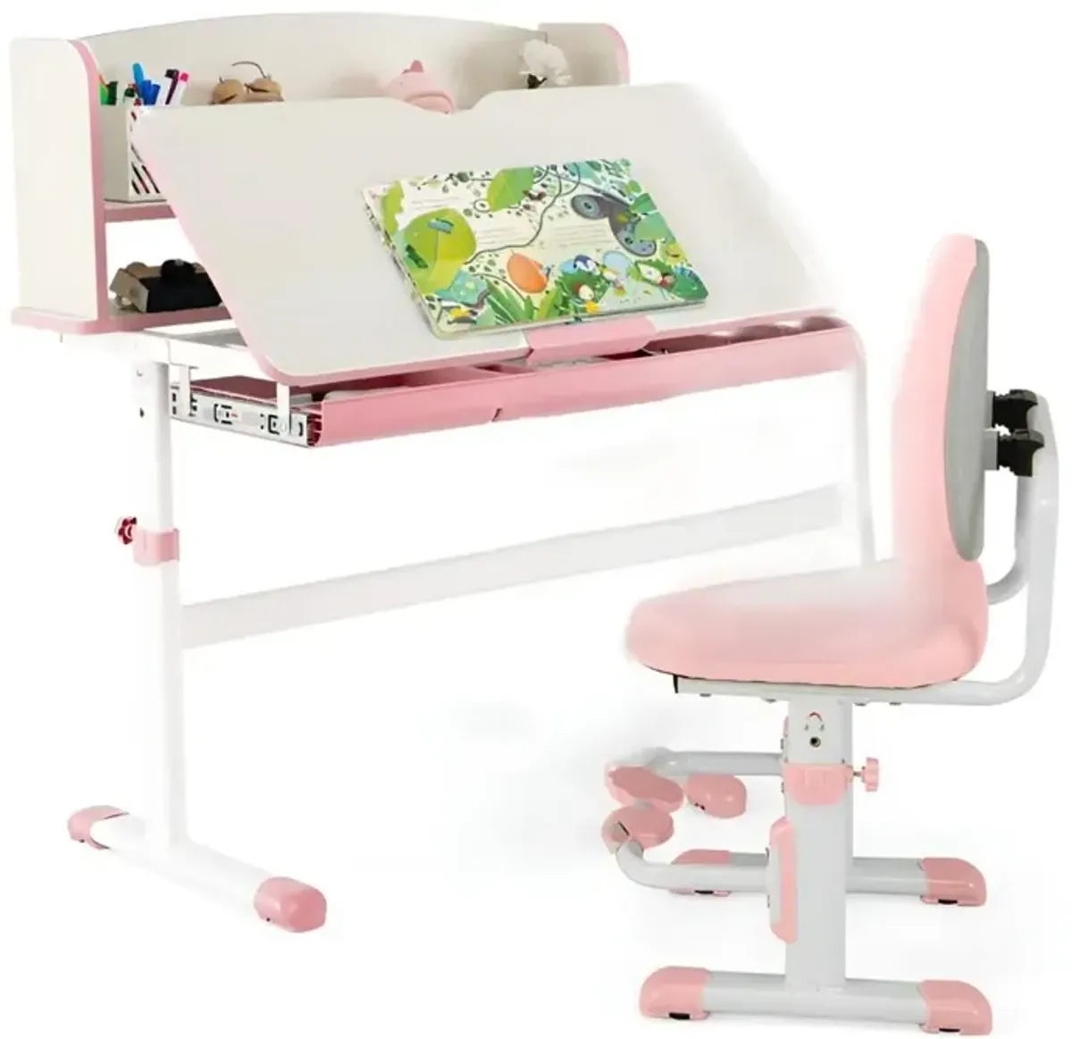 Kids Desk and Chair Set with Adjustable Height and Tilted Desktop