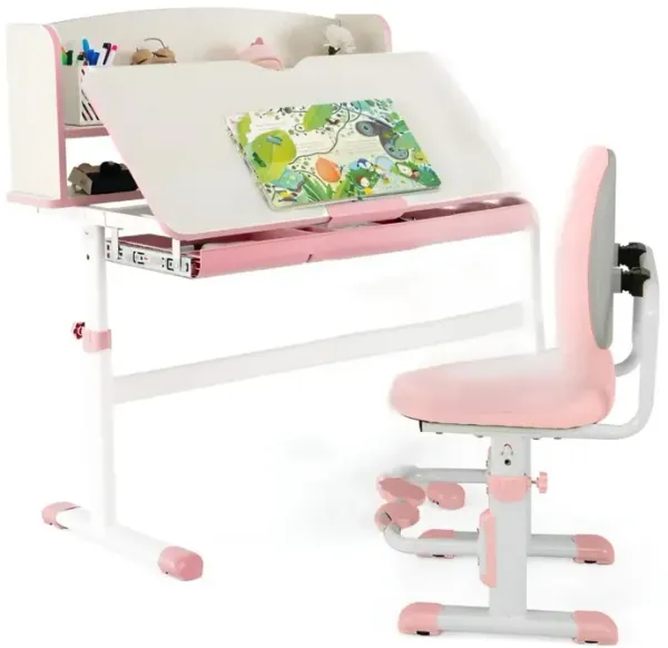Kids Desk and Chair Set with Adjustable Height and Tilted Desktop
