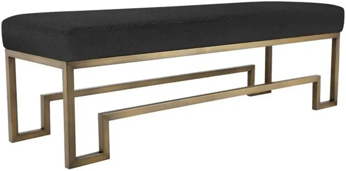 90210 Furniture Laurence Bench In Brushed Brass And Black Boucle