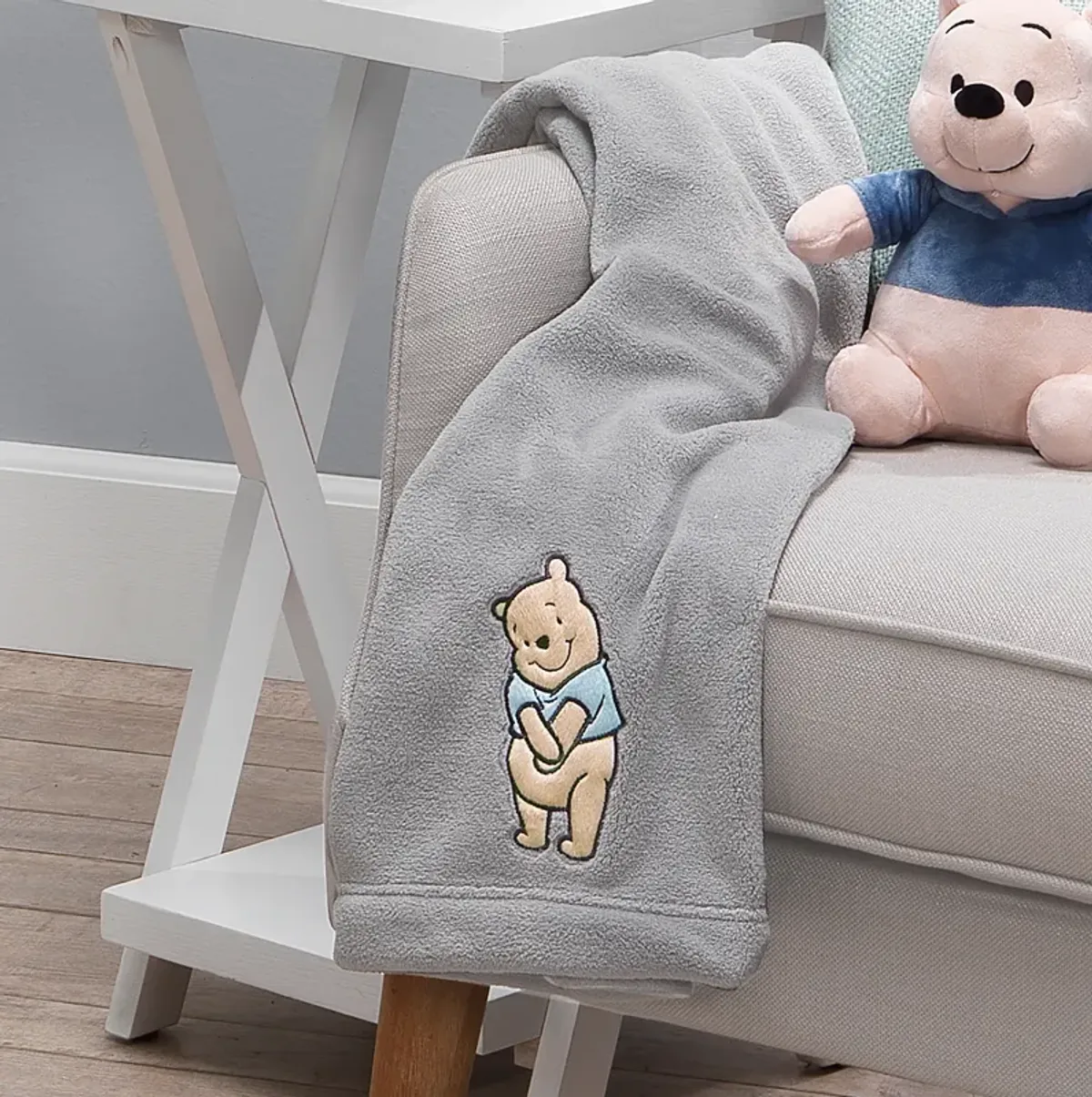 Lambs & Ivy Disney Baby Winnie the Pooh Hugs Gray Soft Fleece Baby Blanket