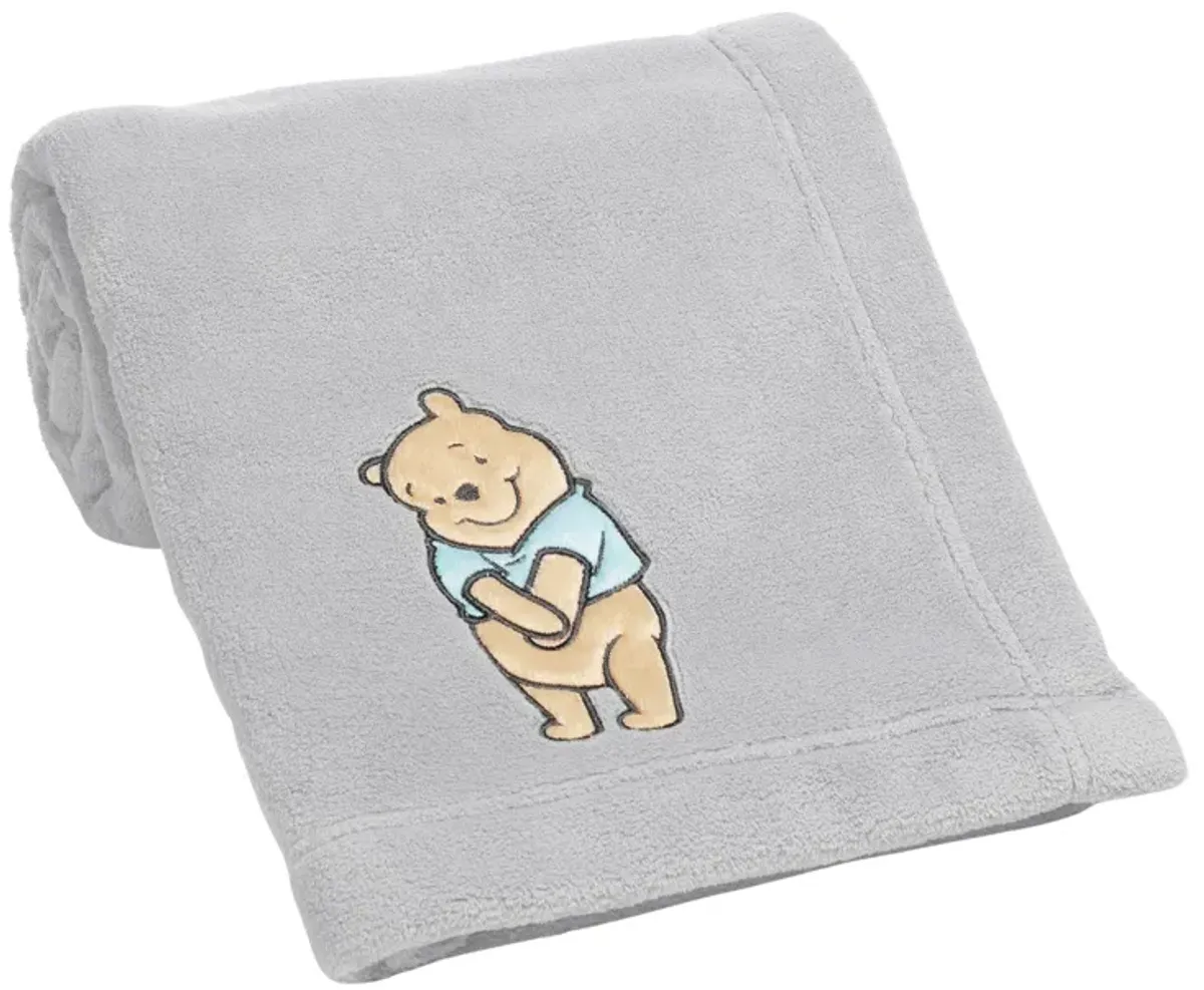 Lambs & Ivy Disney Baby Winnie the Pooh Hugs Gray Soft Fleece Baby Blanket