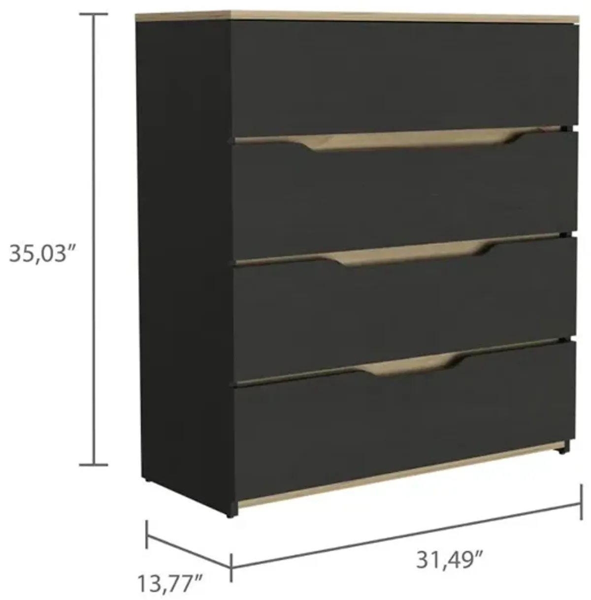 DEPOT E-SHOP Aralia Drawer Dresser-Four Drawers, Countertop-Black/Light Oak, For Bedroom