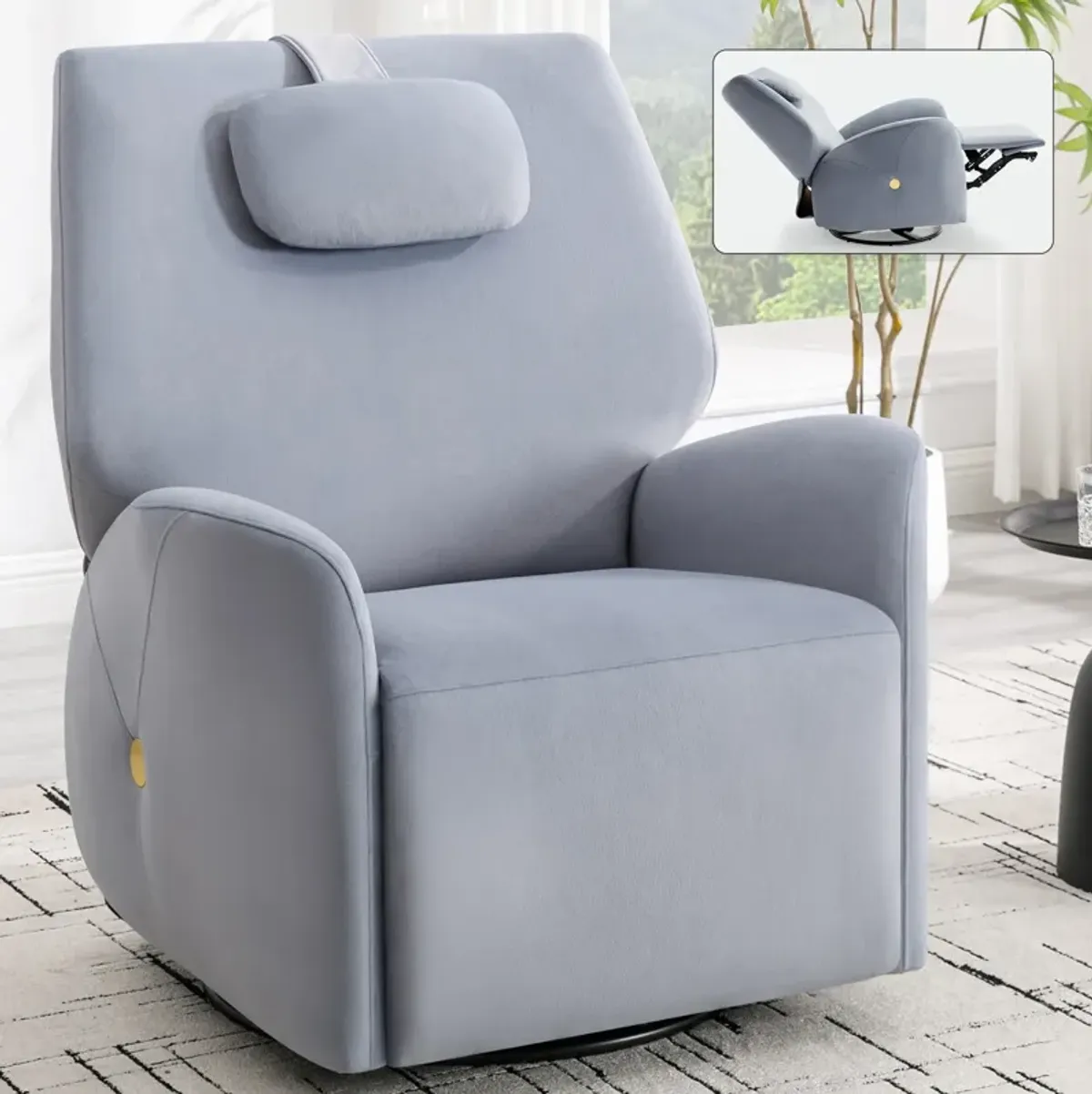 Mondawe Swivel and Rocker Power Recliner Chair with Lumbar and Neck Support Pillow, Heavy Duty Motion Mechanism with USB and Type-C Ports