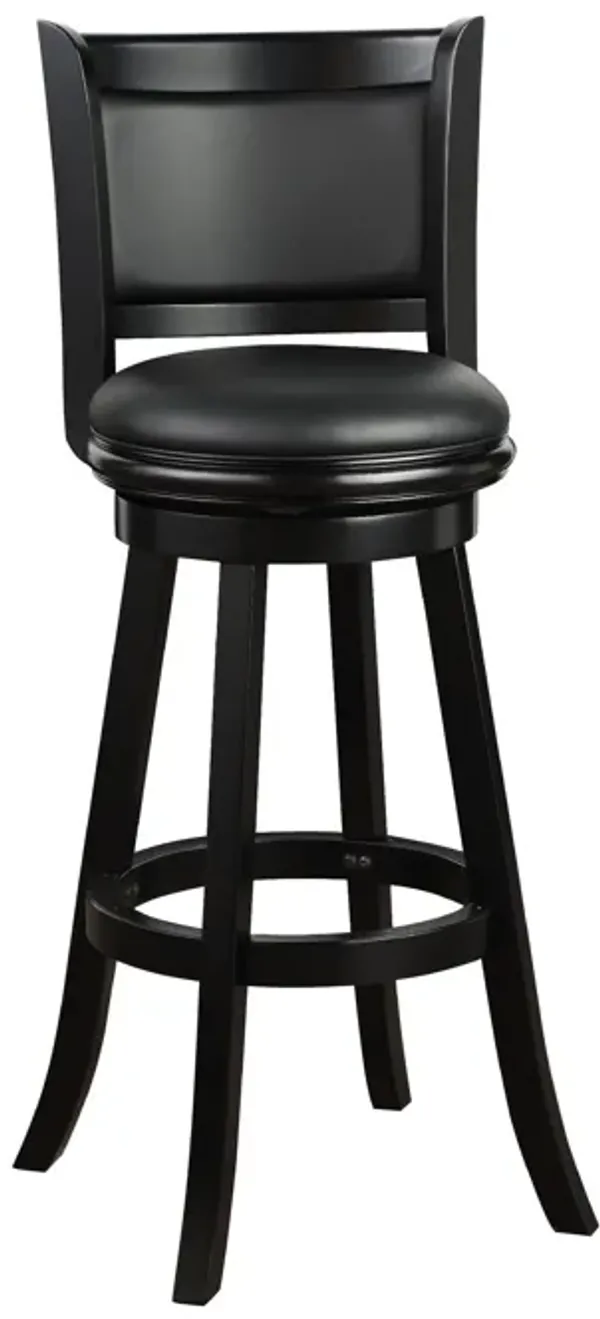 Pio 34 Inch Extra Tall Swivel Bar Stool, Solid Wood, Faux Leather, Black