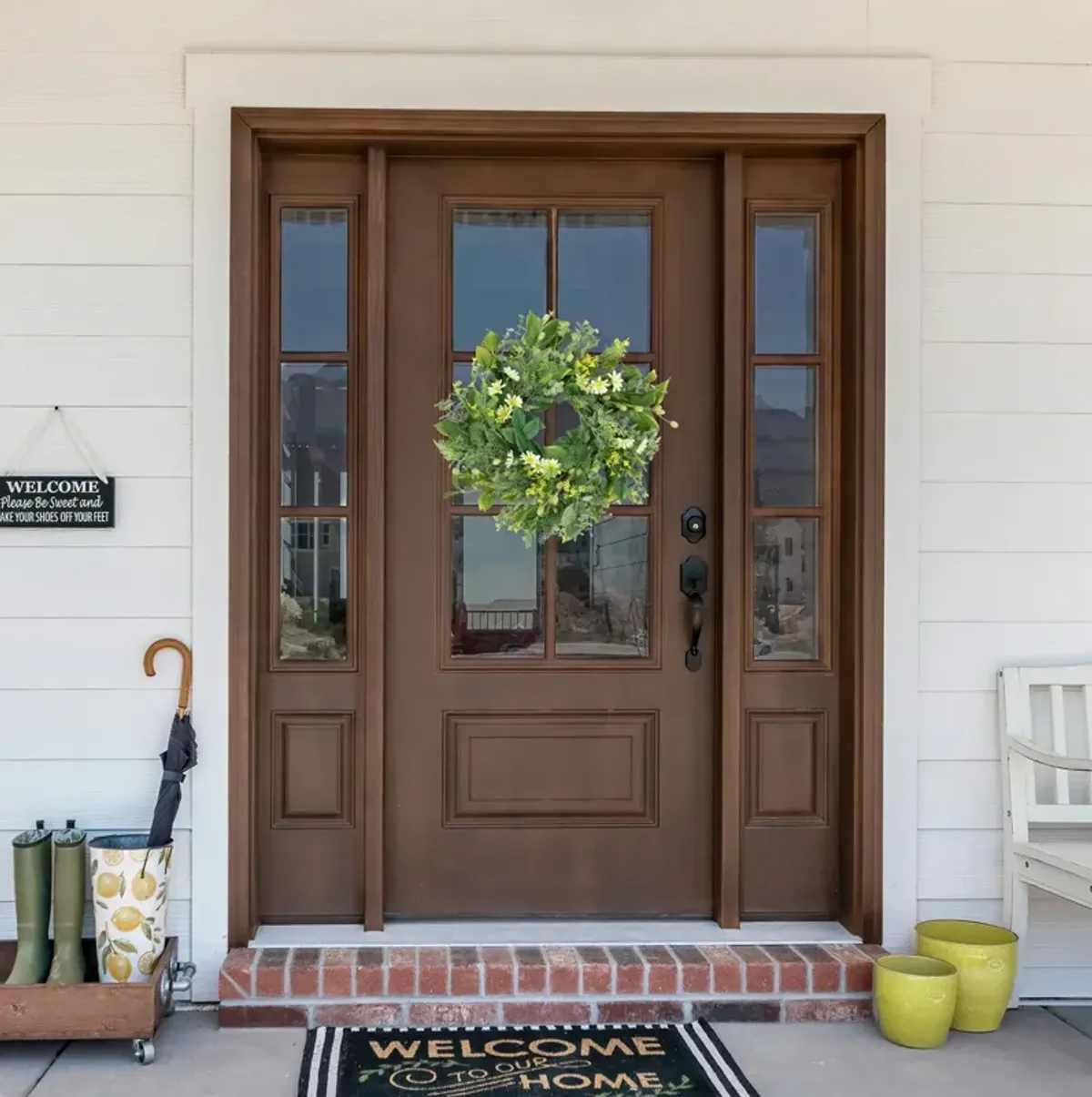 Mixed Foliage and Daisy Spring Wreath - 20"