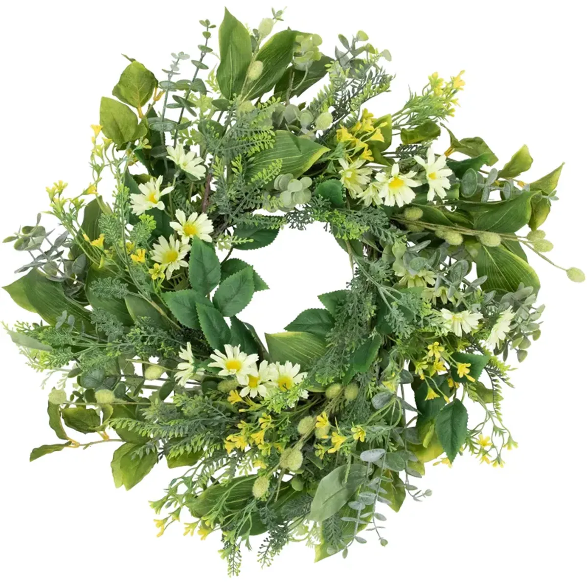 Mixed Foliage and Daisy Spring Wreath - 20"