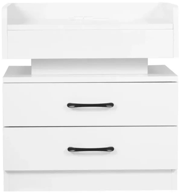 Nightstand with 2 Drawers, USB Charging Ports and Remote-Control LED Light-White