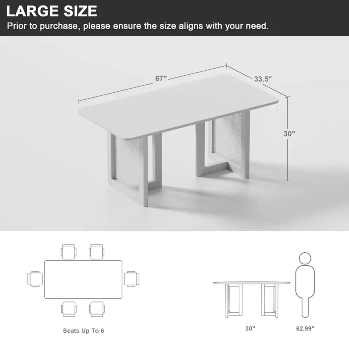 67 Cinna Walnut Oak Wood Rectangle Dining Table (Seats 6)