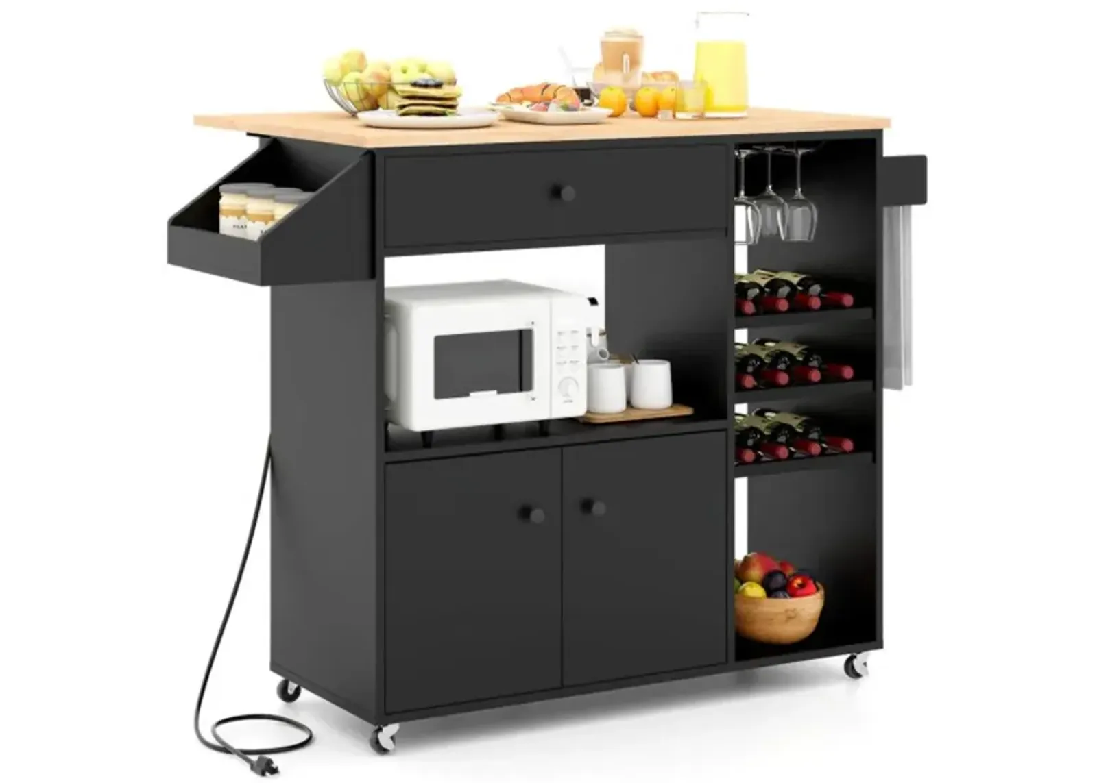 Hivvago Drop Leaf Mobile Kitchen Island Cart with Power Outlet and Adjustable Shelf