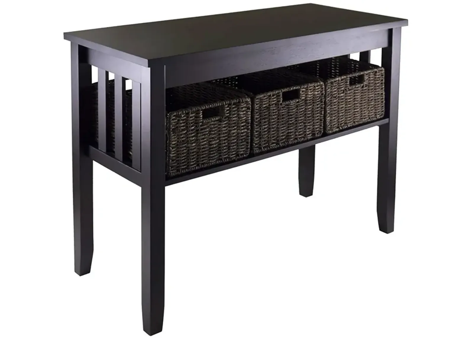 Hivvago Espresso 2 Tier Entryway Hall Console Table with 3 Storage Baskets