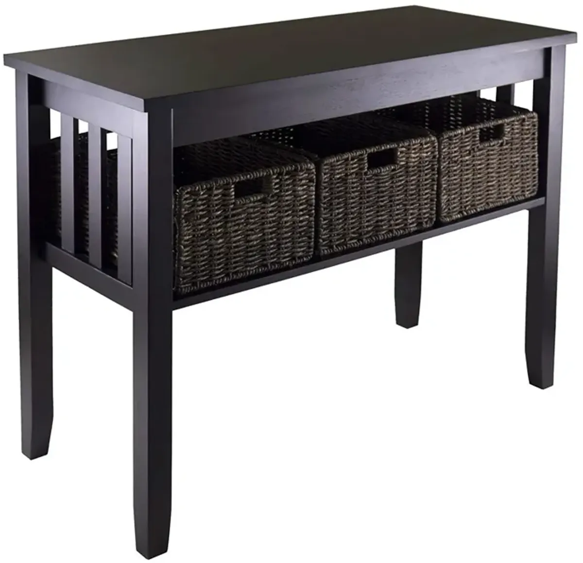 Hivvago Espresso 2 Tier Entryway Hall Console Table with 3 Storage Baskets